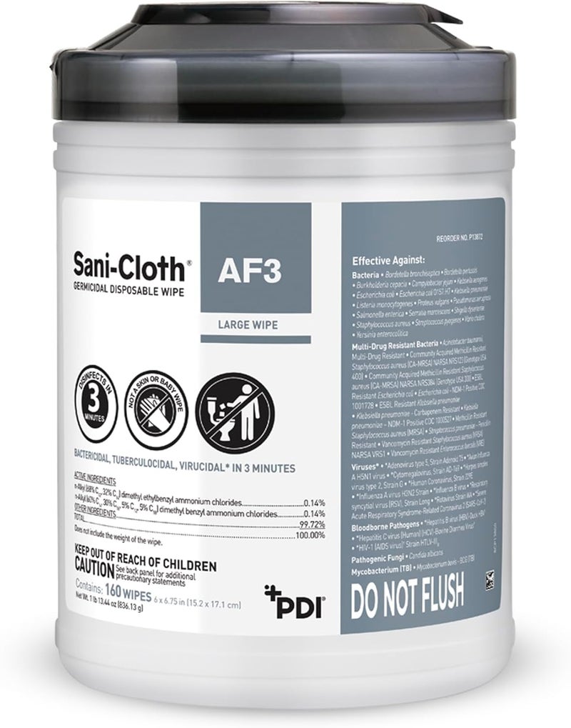 PDI Sani-Cloth AF3, Surface Disinfecting Wipes, Fragrance Free, Alcohol-Free, Large Canister, 160 Wipes - Image 1